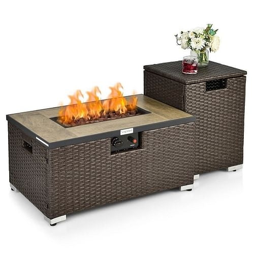 Outdoor Propane Fire Pit with Side Table Tank Holder and Cover
