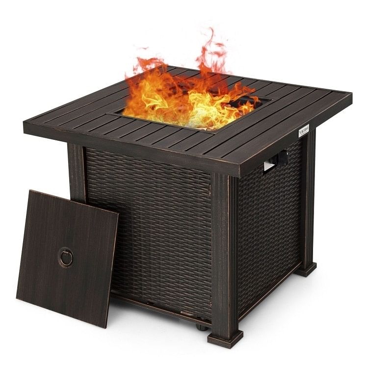 Outdoor Square Propane Gas Fire Pit Table with Adjustable Flame & Table Cover